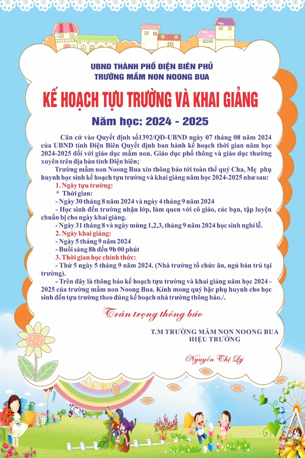 THÔNG BÁO TỰU TRƯỜNG NĂM HỌC 2024-2025